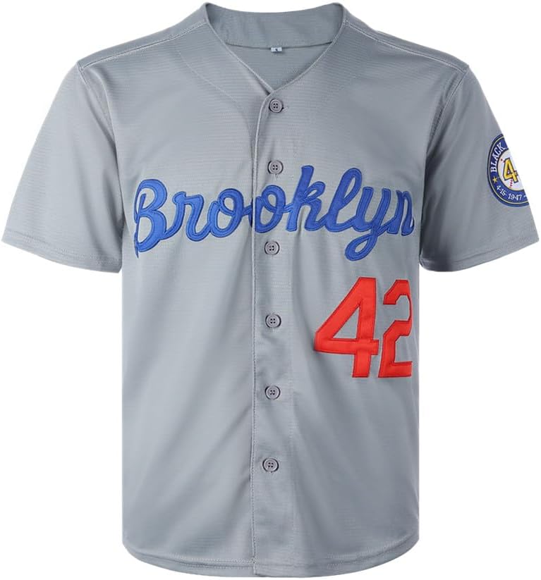 ZXCVB Men's Black Legend 42 Retro Baseball Jersey Embroidered Patches Sewn Hipster Hip Hop Jersey - Image 2