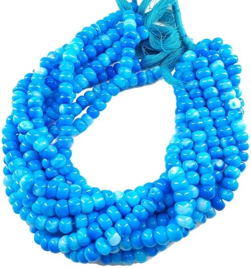 8" Strand Blue Peruvian Opal Smooth Rondelle Gemstone Beads Size 7-9 mm Approx Peru Opal Beads Plain Opal Beads Jewelry Making Crafts CHIK-STNRD-36482