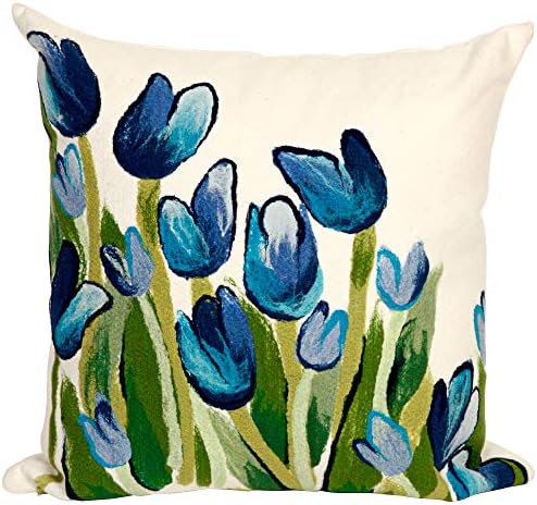 Liora Manne Visions II Allover Tulips Indoor/Outdoor Pillow, 20" X 20" Square, Blue