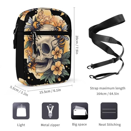 Skull with Bees Flowers Women's Cute Small Mini Crossbody Bag Top Zip Sling Square Shoulder Bags2