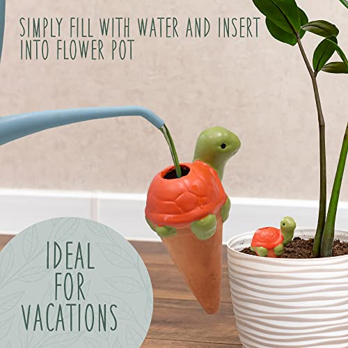 Esterno Turtle Self-Watering Spikes (3-Pack); Terracotta Clay Plant Auto-Watering Stakes, Turtle-Shaped