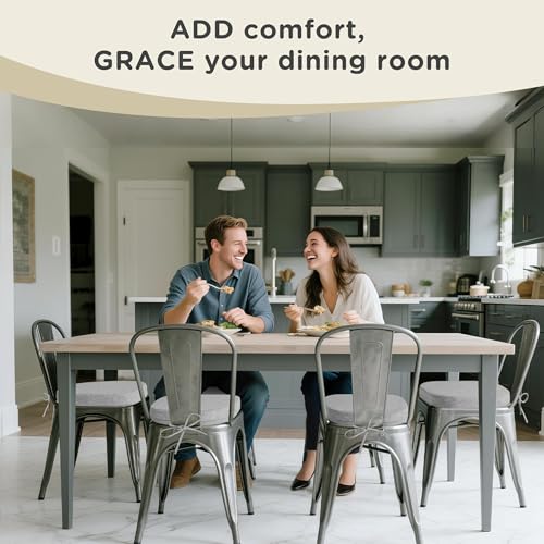 Image of AddGrace Set of 4 Chair Cushions for Metal Dining Chairs 14x14 Light Grey | Non Slip,Washable Removable Cover with Ties, Textured, for Kitchen Dining Room Indoor, Hard Wooden Chairs, Family Gathering