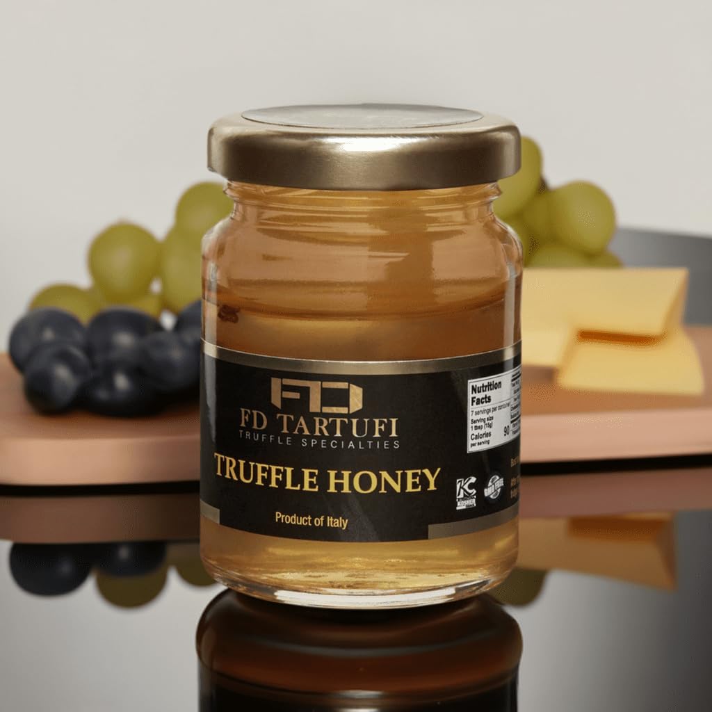 FD TARTUFI Truffle Honey 100g (3.5oz) Acacia - White spring Truffle (Tuber Borchii) Infused | Gourmet Food Condiments | non gmo | Made in Italy | Specialty Food