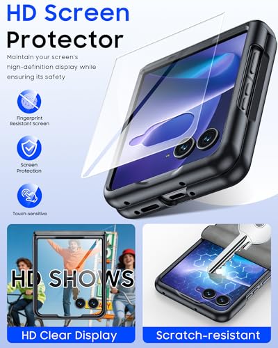 Image of for Motorola Razr+ Plus 2026 Case /Razr+ Plus 2025 Case with Hinge Protection & Built-in Outer Screen Protector, PU Leather Matte PC Shockproof Cover, Ultra Slim Case for Razr+ 2026 /2025-Gray