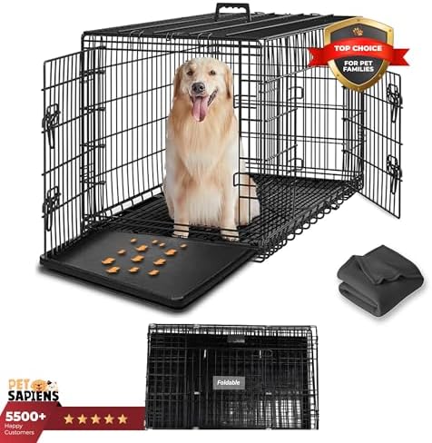 PETSAPIENS Foldable & Portable Dog Cage (42L x 30W x 32H inches) for ... - Portable Crate Mattresses For Dogs