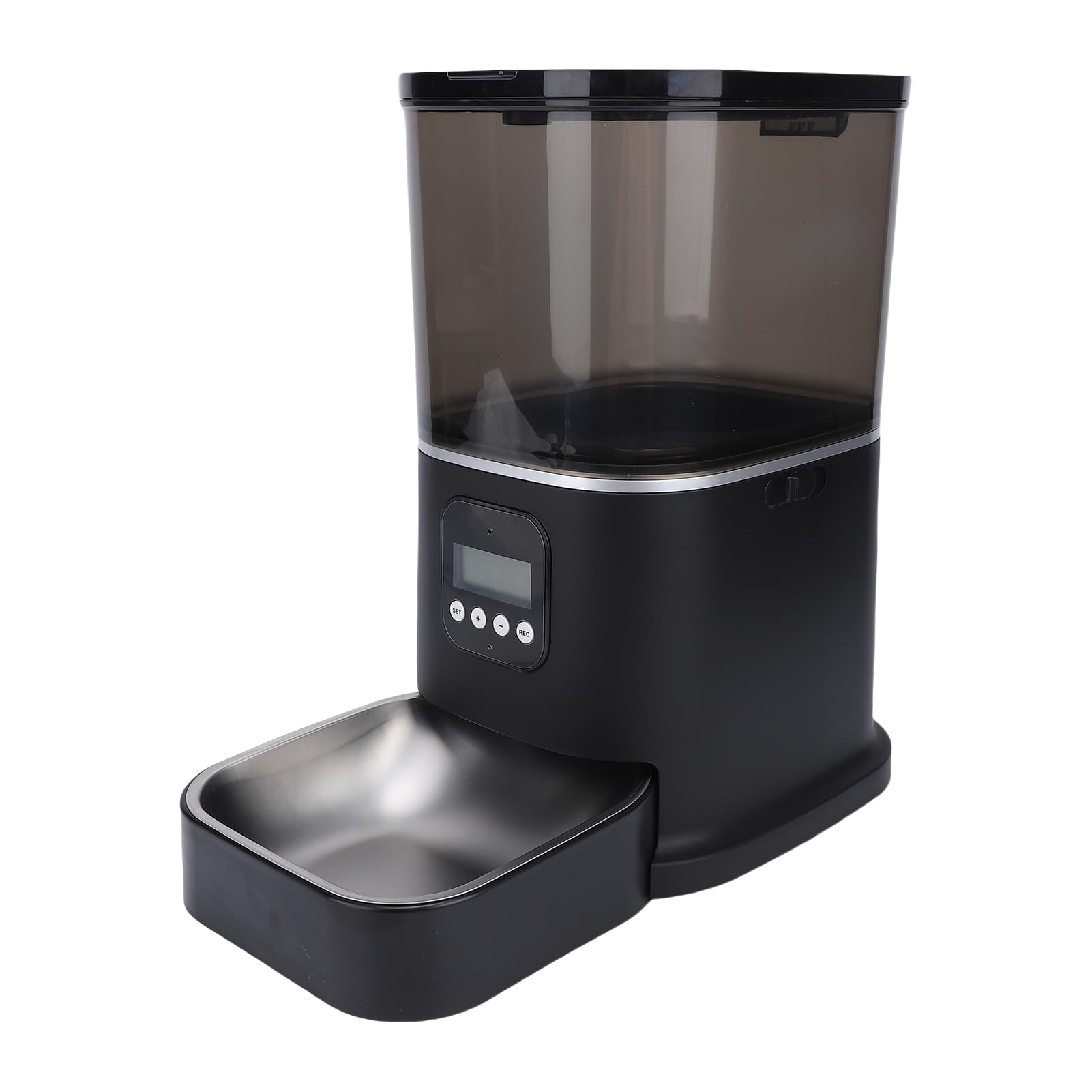 Comedero Automático para Gatos con Doble Fuente de Alimentación, Dispensador de Comida para Mascotas con Control LCD de Acero Inoxidable para Gatos de Interior, Fácil Limpieza,