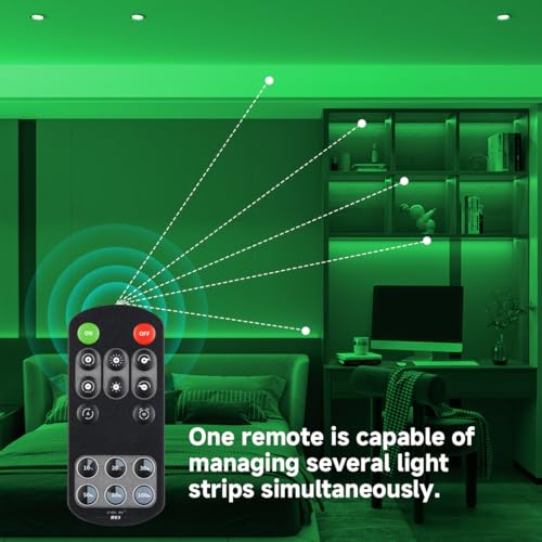 Image of BTF-LIGHTING Green Color COB LED Strip Light, UL Listed High Density Flexible Tape Light with RF Remote & ETL Power Adapter, DC12V 16.4FT Ultra Bright Light for Cabinet Kitchen Home Indoor Lighting