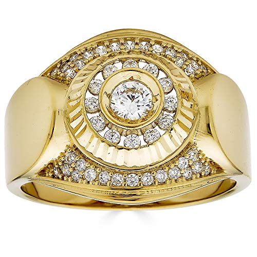 Men's Real Solid 925 Sterling Silver Ring - Icy Round Cluster Solitaire Ring - 14K Gold Plated - Hip Hop Pinky Ring