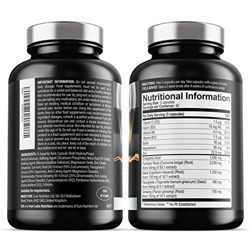 T19 for Men Aged 40+ - with D-Aspartic Acid, Fenugreek and Maca - Natural Vitamin Booster for Men - Nutrient Booster (240 Vegetarian Capsules - 2 Pack) - Image 6