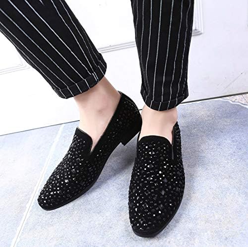 Santimon Mens Dress Loafers Slip on Fashion Handmade Rhinestone Causual Driving Boat Moccasins Shoes Black 6 D(M) US | Image 6