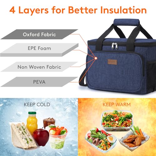 Image of Lifewit Medium Lunch Bag Insulated Lunch Box Soft Cooler Cooling Tote for Adult Men Women, Dark Blue 48-Can (33L)
