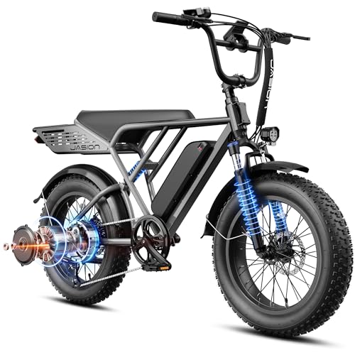 Jasion RetroVolt Electric Bike for Adults 70Miles Max Range Electric Motorcycle 2000W Peak & 30MPH Electric Dirt Bike 48V 13AH Battery 20 X 4 Fat Tire All-Terrain E-Bike