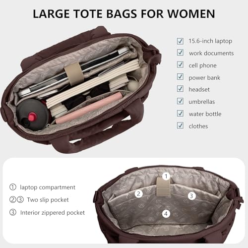 Image of Puffer Tote Bag for Women Quilted Nurse Bag Lightweight Work Bag for Teacher Travel Handbag with Multiple Pockets