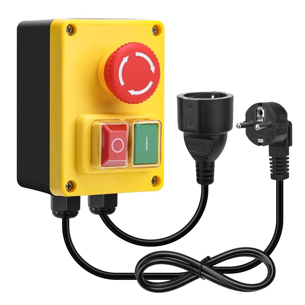 Interruptor de seguridad (220 V, monofásico con parada de emergencia, ideal para mesas de fresado y dispositivos eléctricos