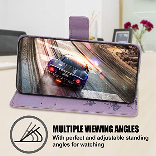 Wuhaizher Flip Case for Honor X6B/X6A: Shockproof Leather Wallet with Lotus Pattern, Light Purple