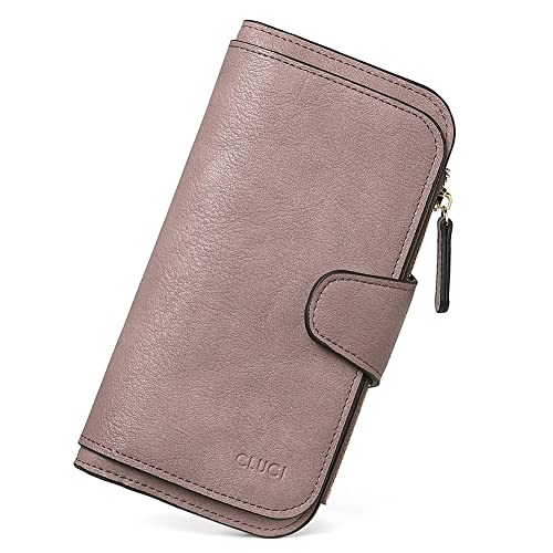 CLUCI Women Wallet Leather RFID Blocking Designer Trifold Card Holder Ladies Clutch with ID Window Purple