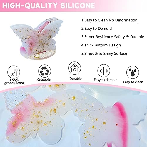 LHKK 5 Pcs Butterfly Coaster Epoxy Resin Mold with Coaster Storage Rack Mould, Cup Mat Silicone Mould DIY Crafts Jewelry Casting Tools Home Decoration