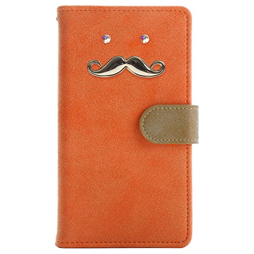 PUレザー 手帳型 スマホケース Xperia用 XZ1 互換性 対応ケース 合皮 ヴィンテージ風 ひげ 髭 カード入れ マグネット ベルト SO-01K SOV36 701SO (オレンジ)