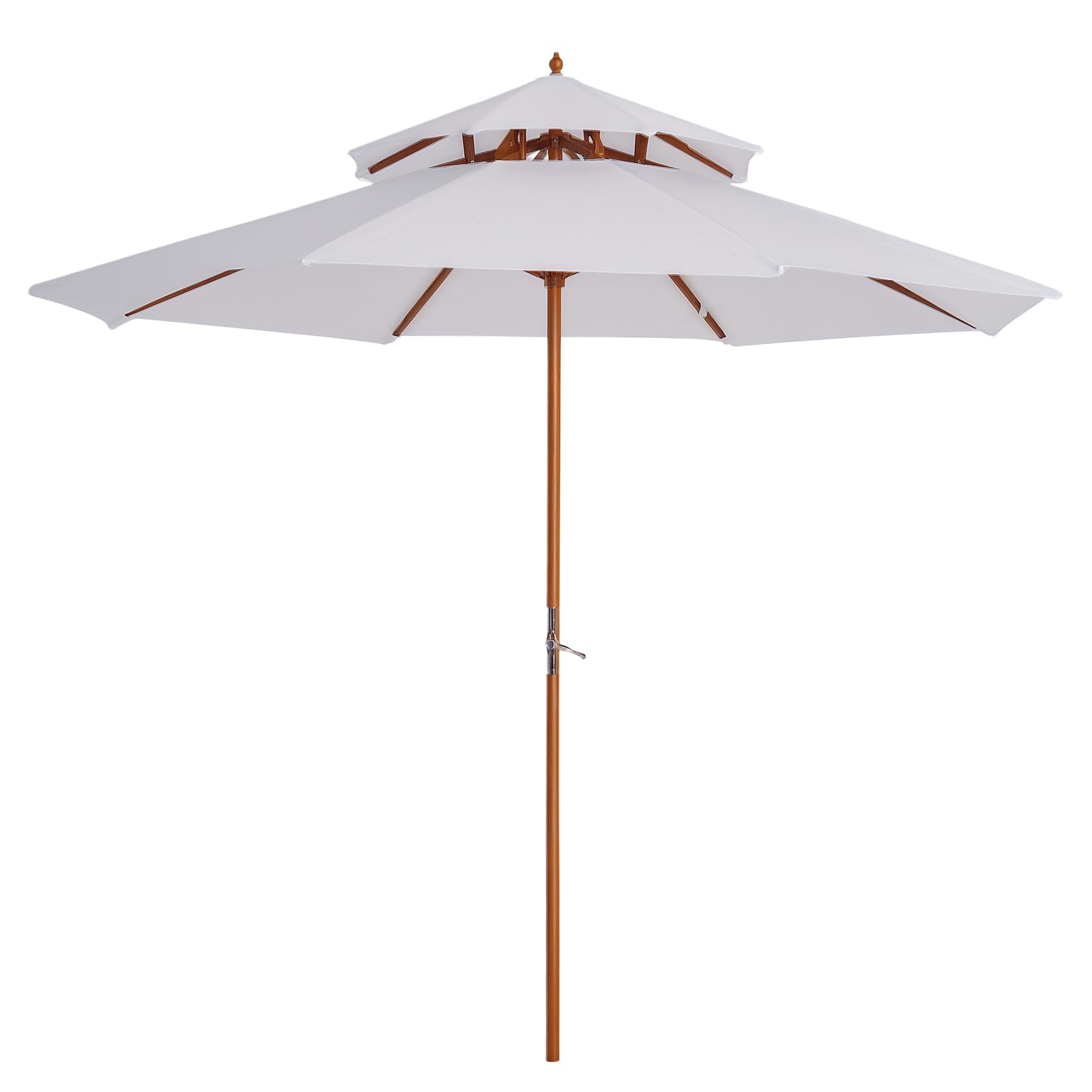 Outsunny 2.7m Double Tier Parasol - Cream - Poplar Wood & Bamboo Frame