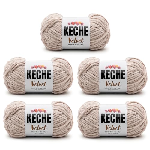 Image of Keche Velvet Yarn for Crocheting, Soft Chenille Bulky Baby Blanket Amigurumi Yarn 100 gr (132 yds) (Dusty Pink, 5 SKEINS)