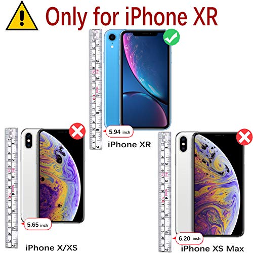 MONASAY Wallet Case Compatible for iPhone XR, 6.1-inch, [Glass Screen Protector Included] [RFID Blocking] Flip Folio Leather Cell Phone Cover with Credit Card Holder, Burgundy