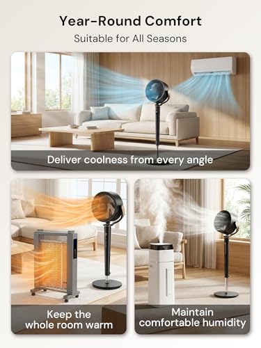 Image of Uthfy Whole Room Air Circulator Pedestal Fan, 120 Vertical & Horizontal Oscillation, 38-46 inch Adjustable Height Quiet Standing Fan,16 Speeds, 4 Modes, Quiet DC Motor, 12H Timer, Black