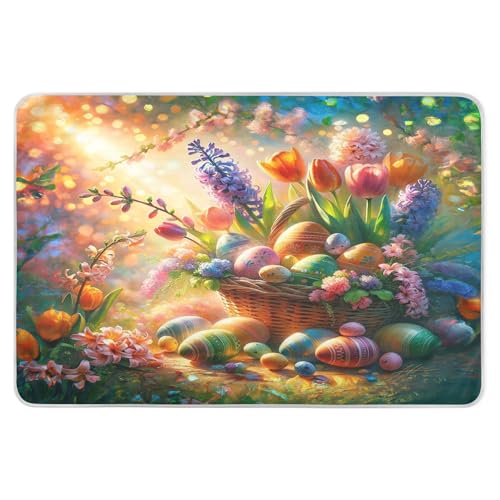 Takiito Easter Eggs Tulips Bed Pad Reusable Bed Underpad Washable Waterproof Leak-Proof Quick Dry Incontinence Pee Pad for Toddlers Kids Adults Pets 34x52 in