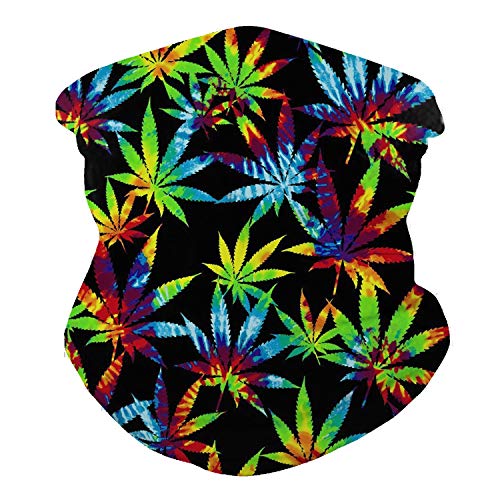 Tie Dye Weed Leaves Unisex Bandana Mask for Women Men Winter Balaclava Scarf Headband with Filters Face Shield Cover Sun Uv Wind Protection for Rave Dust Motorcycle Outdoors Festivals Sports