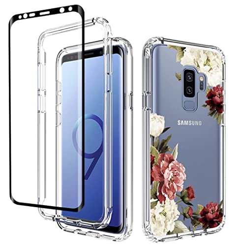 Coque Samsung S9 Plus G965U fleur antichoc avec film protection écran verre trempé