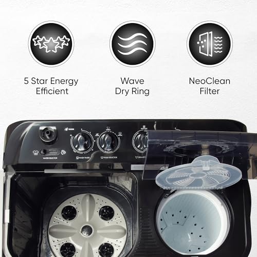 Image of SHARP 8.0 kg, 5 star Semi-Automatic Top Loading Washing Machine with Quadroniq Pulsator, Wave Dry Ring, 300 RPM (ES-SD80NB-TS, Steel Grey, Pure Wave+)