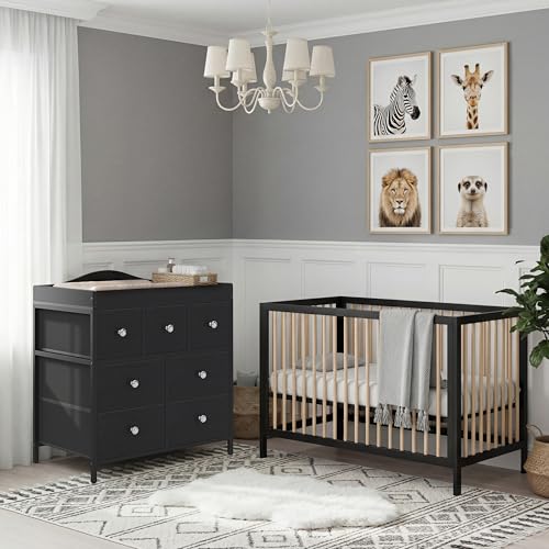 Image of BOLUO Changing Table Dresser with Storage, Baby Dresser with Changing Table Top Diaper Changing Station with 7 Fabric Drawers for Nursery Modern