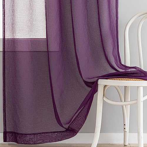 Image of Sheer Curtains 84 inch Length 2 Panels Set, Semi Sheer Privacy Curtain Drapes, Purple Rod Pocket Window Treatments Voile Curtains for Windows Living Room Bedroom Sunroom French Doors, 52 inchW x 84 inchL