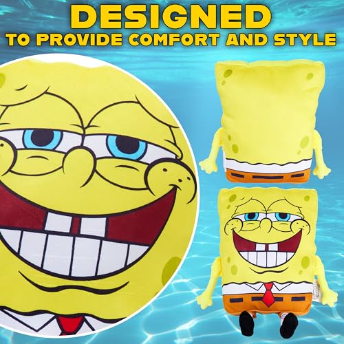 Image of Get Trend Spongebob Squarepants Plush Cushion Pillow, Soft Plush Throw Pillow Cute Fluffy Cushion Bedroom Decor, Gifts for Teens, Women (Yellow Spongebob, L13.8 x W11)