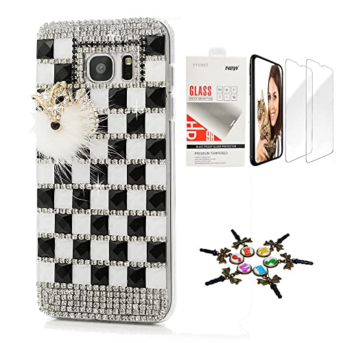 STENES Sparkle Case Compatible with Samsung Galaxy A42 5G Case - Stylish - 3D Handmade Lattice Grid Fox Villus Design Cover Case with Screen Protector [2 Pack] - Black&White