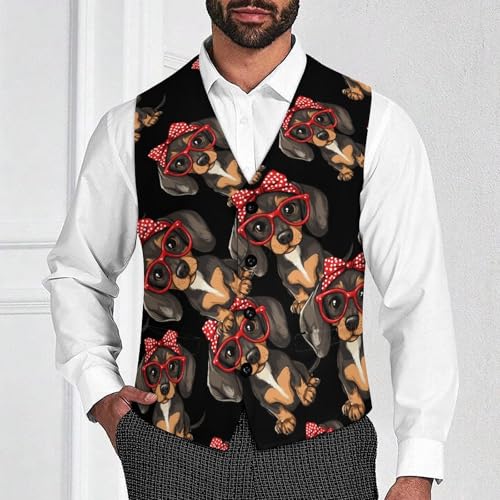 Dachshund Dog Men's Suit Vests Business Formal Dress Vest V-Neck Waistcoat for Wedding Casual2