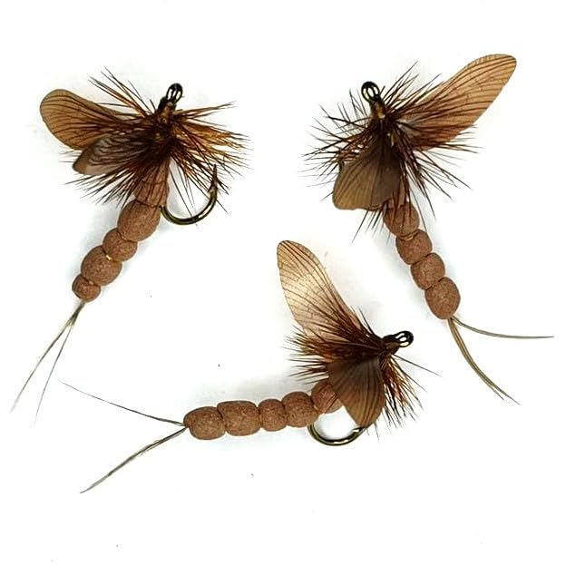 Adult Mayfly Adams - Size #14 - Pack of 3 - Terrestrial Dry Fly Attractor - Unsinkable Foam - Dropper Rig - Flyfish for Trout Bass Bluegill Crappie and Other Gamefish