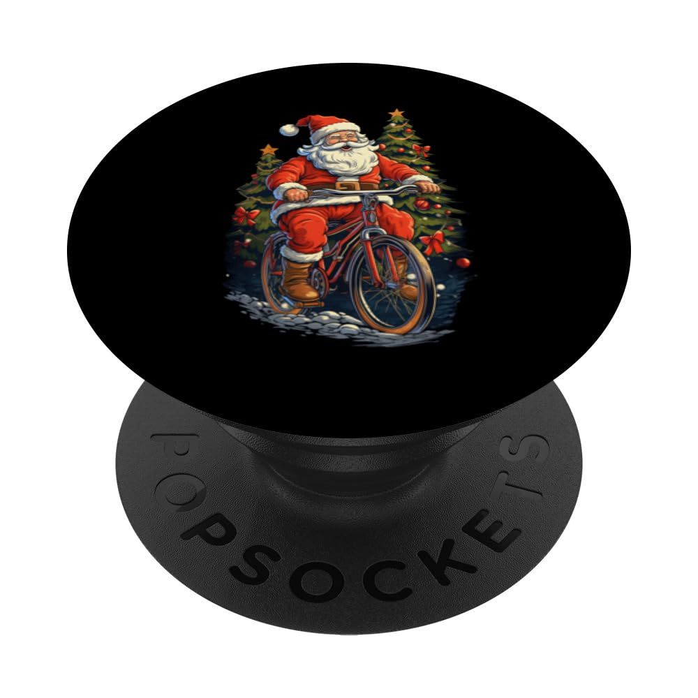 Santa Claus Riding Bicycle Cycling Christmas Tree Xmas Party PopSockets Standard PopGrip