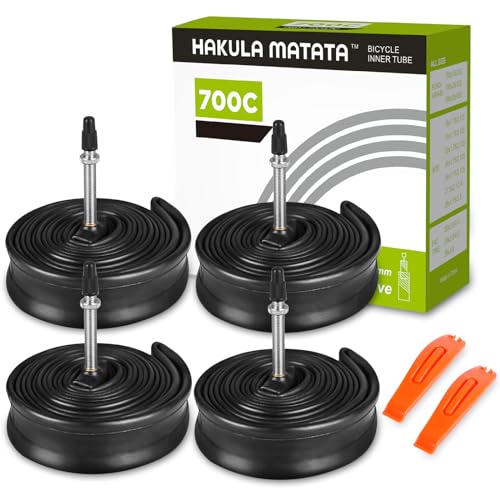 HAKULA MATATA 4 Packs 700x25C-32C Road Bike Inner Tubes with FV 80 Valve Stem, Bicycle Butyl Inner Tube 25C/28C/30C/32C Replacement for Road Bikes, 4 Pcs (Presta Valve 80mm)
