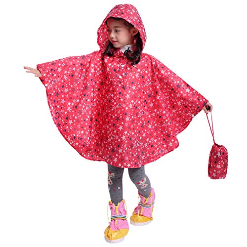 Spmor Kids Lightweight Rain Poncho Hooded Packable Jacket Outdoor Rain Coat