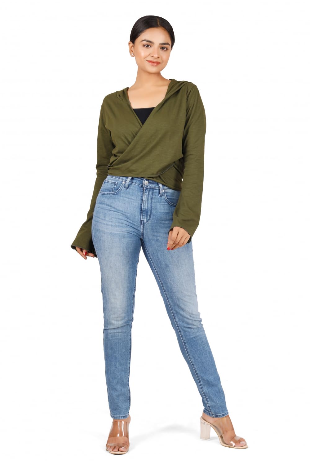 GURU SHOP Wickelshirt, Yogashirt, Langarmshirt mit Trompetenärmeln, Damen