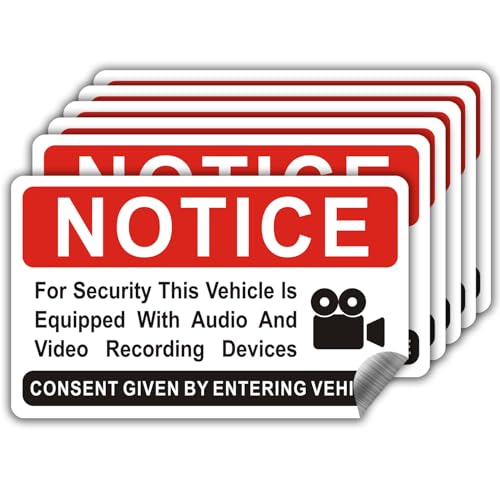 Image of 6 pieces Notice Vehicle is Equipped With Audio And Video Recording Devices,In Car Camera Recording Stickers for Cars, red,3.3inx2in