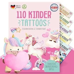 MeinBaby123® 110 tatuajes de unicornio respetuosos con la piel, regalos de unicornio, tatuajes de piel para niñas, tatuajes de princesa y hadas para pegar, veganos y fabricados en Alemania (unicornio