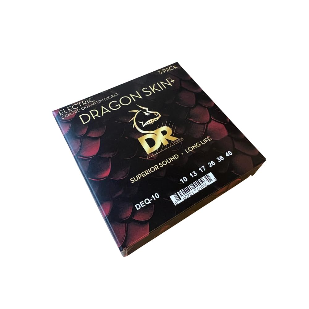 DR Strings Dragon Skin+ DEQ-10 Lot de 3 – Cordes de guitare électrique revêtues de Quantum Nickel 010-046 (moyen) – Technologie précise Core, durée de vie extra longue