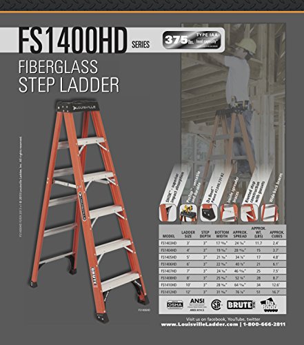 Louisville Ladder 10-Foot Fiberglass Step Ladder, 375-Pound Capacity, FS1410HD