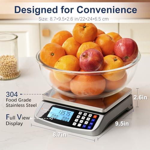 Image of Atogou 110lb Food Scale, Commercial Kitchen Scale with Price Computing, Plug-in Usable, 0.05oz /1g, 304 Stainless Steel, for Cooking, Vegetables, Farm, Industry, Counting. LC300 Grey