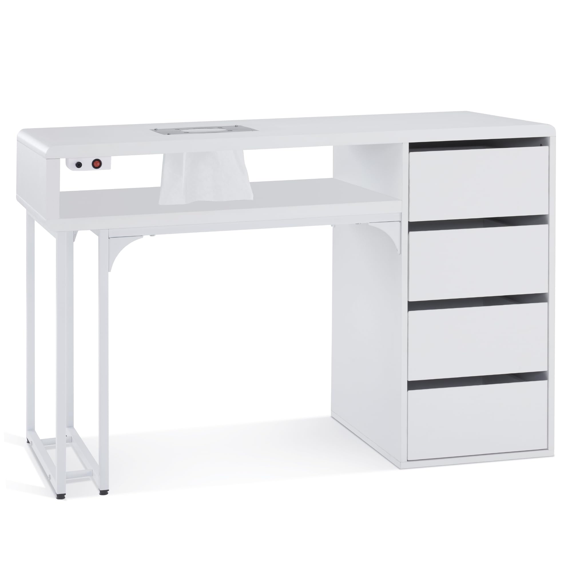 BarberPub Manicure Storage Desk with 60W Embedded Nail Vacuum Cleaner, Square-Shape Nail Dust Collector Manicure Workstation, Professional Beauty