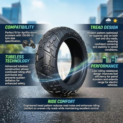 Image of Vee Rubber 130 /80-12 Rear Tubeless Scooter Tyre VRM 133 only for APRILLIA STORM.