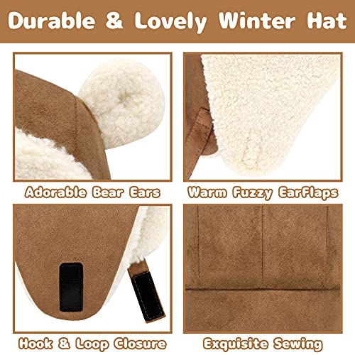 Olreco Baby Winter Hat Toddler Winter Hat Thick Sherpa Lined Infant Baby Hats with Bear Ears Toddler Trapper Hats for Kids4