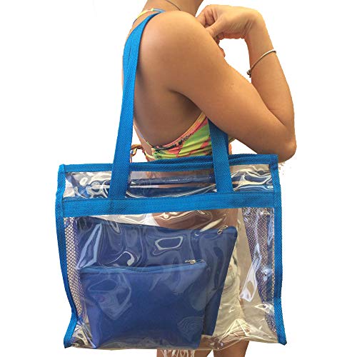 Bolsa feminina praia sacola transparente 2 necessaires brinde azul