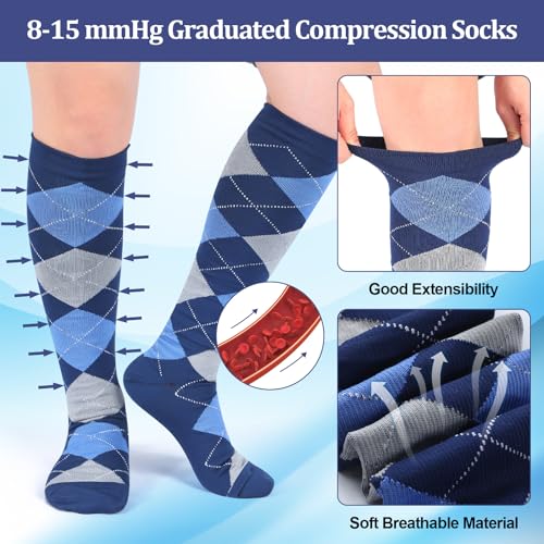 12 Pairs Men Dress Compression Socks Men's Knee Long Light Socks 8-15 mmHg Graduated Support Christmas Gift4